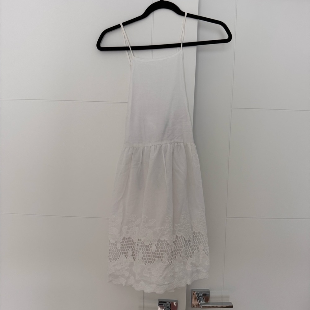 White Lace Hem Spaghetti-Strap Dress